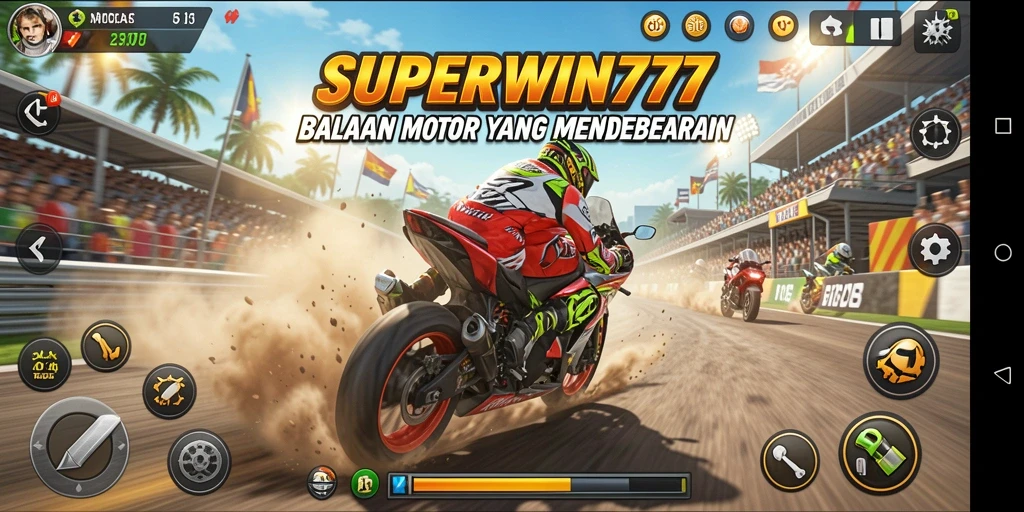 Tampilan menakjubkan dari gameplay balapan motor di SUPERWIN777.